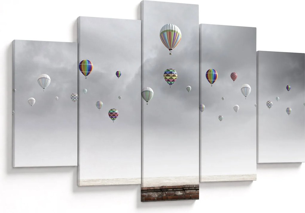 Kép - léggömbök egy téglafal felett (150x105 cm)