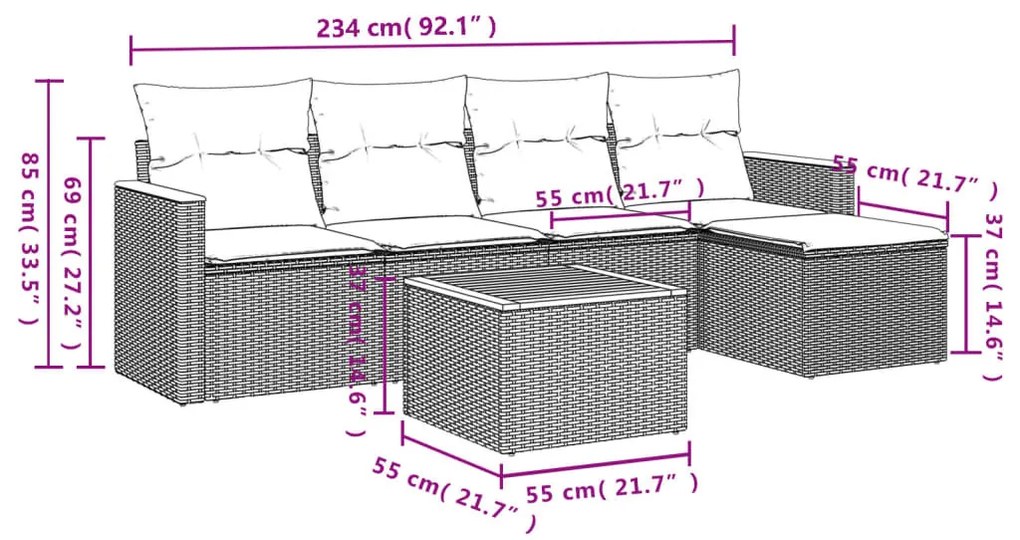 6 részes bézs polyrattan kerti ülőgarnitúra párnával