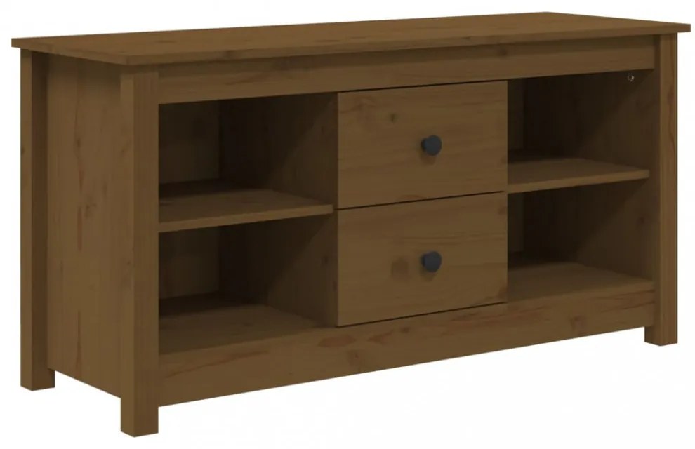 mézbarna tömör fenyőfa TV-szekrény 103 x 36,5 x 52 cm
