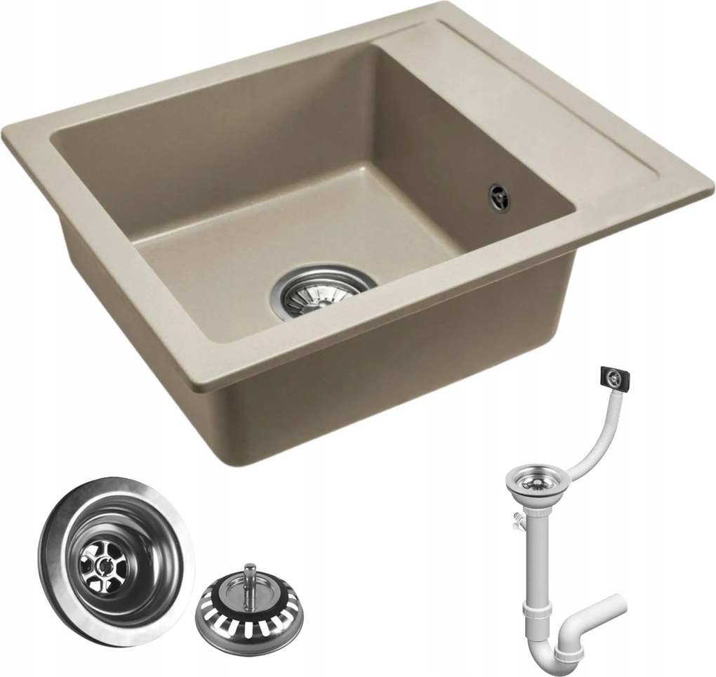 Konyhai mosogató egymedencés gránit Rino bézs 52cm szifon Rea