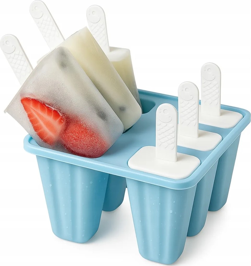 Szilikon fagylaltforma pálcikán 6 kamrás kék 14 cm