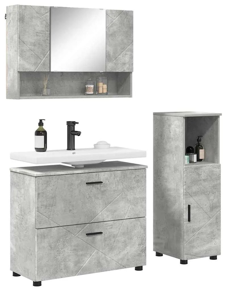 Fürdőszoba bútor szett 3 pcs Beton szürke 76.5 x 35 x 64 cm
