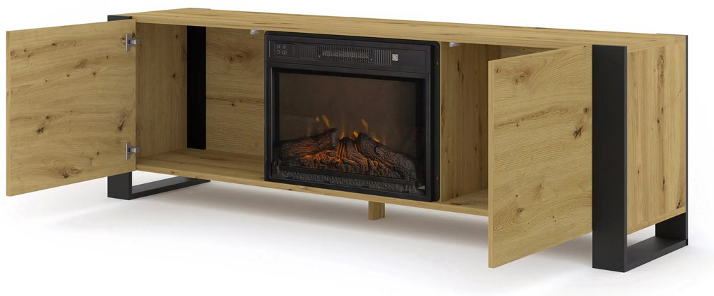 TV szekrény/asztal kandallóval Montana (artisan tölgy + fekete). Akció -21%. 1124958