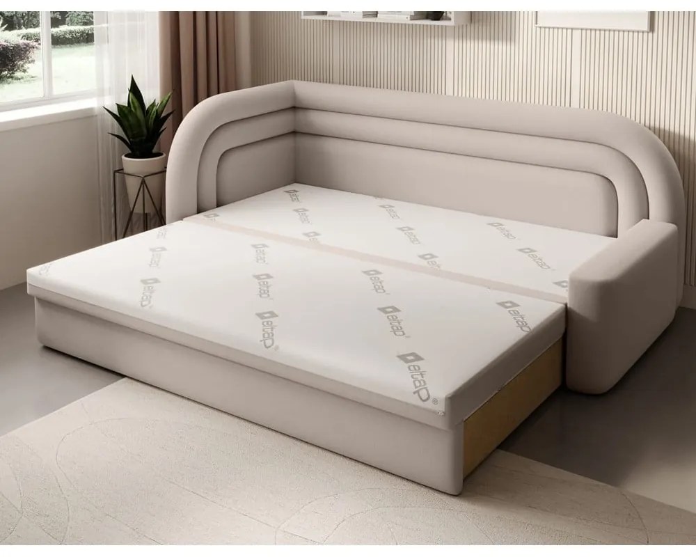 Bézs bársony kinyitható-tárolóhelyes kanapé bal oldali 223 cm Fabillo – ELTAP