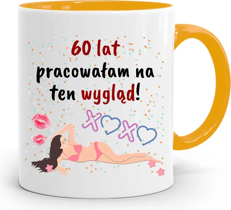 Születésnapra 60 60-es 60-as Bögre Sárga Ajándék fényképes nyomattal