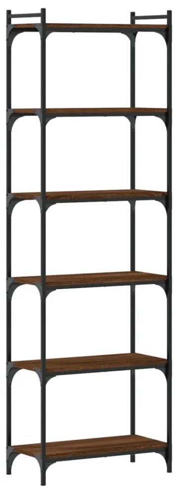 6 szintes barna tölgy színű szerelt fa könyvespolc 60x30x188 cm