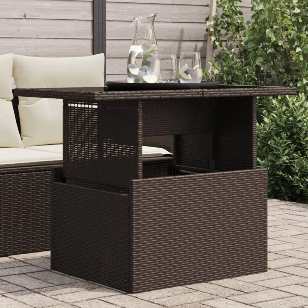 vidaXL barna polyrattan üveglapos kerti asztal 100 x 55 x 73 cm