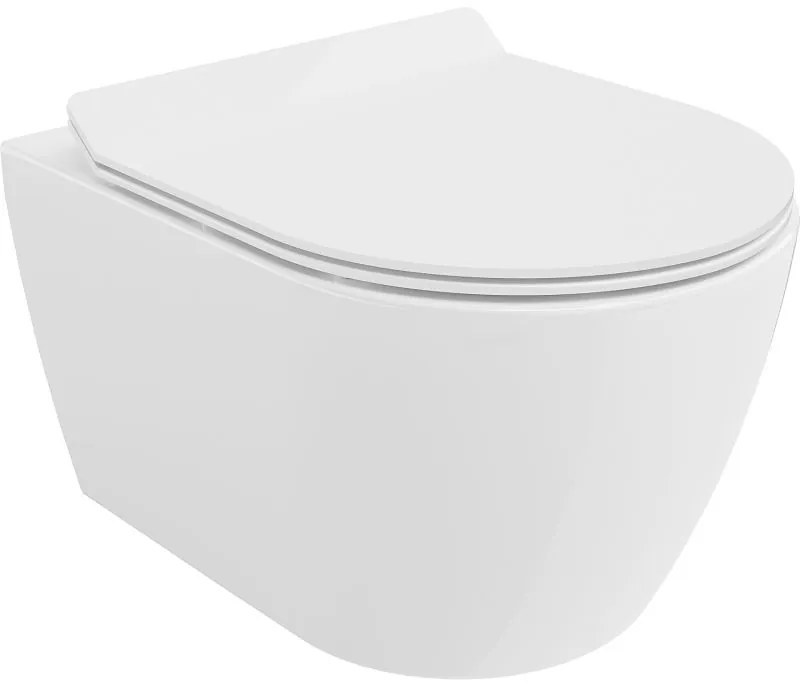 Mexen Carmen, falra akasztható wc csésze 490x365x340 mm, Perem nélküli Tornado + duroplast wc ülőke, fényes fehér, 30880100T