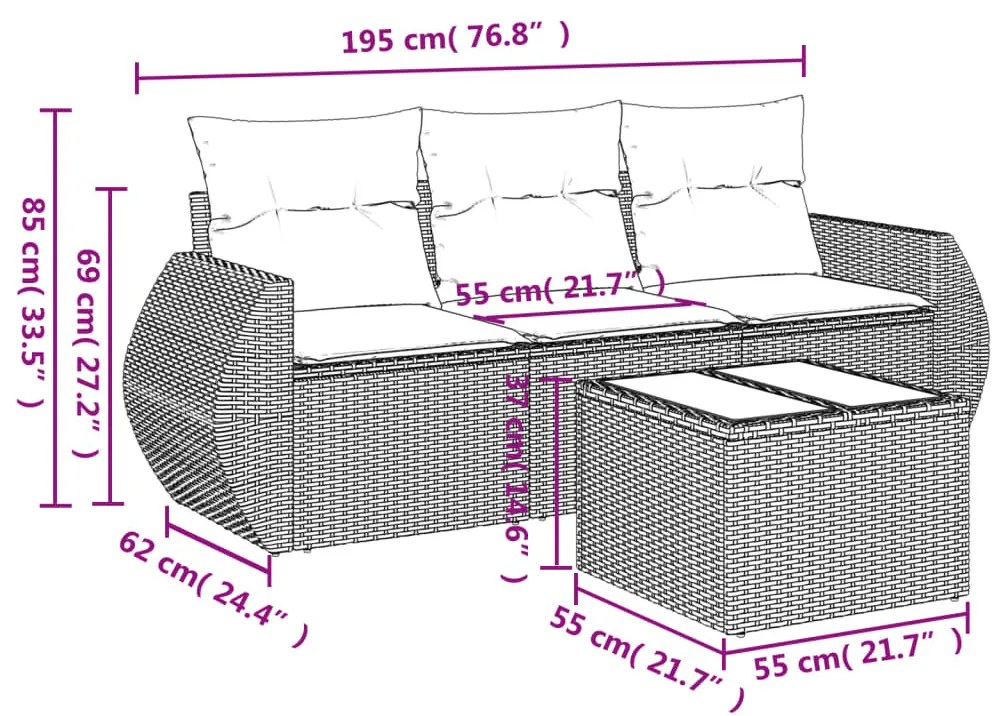 4 részes szürke polyrattan kerti ülőgarnitúra párnákkal