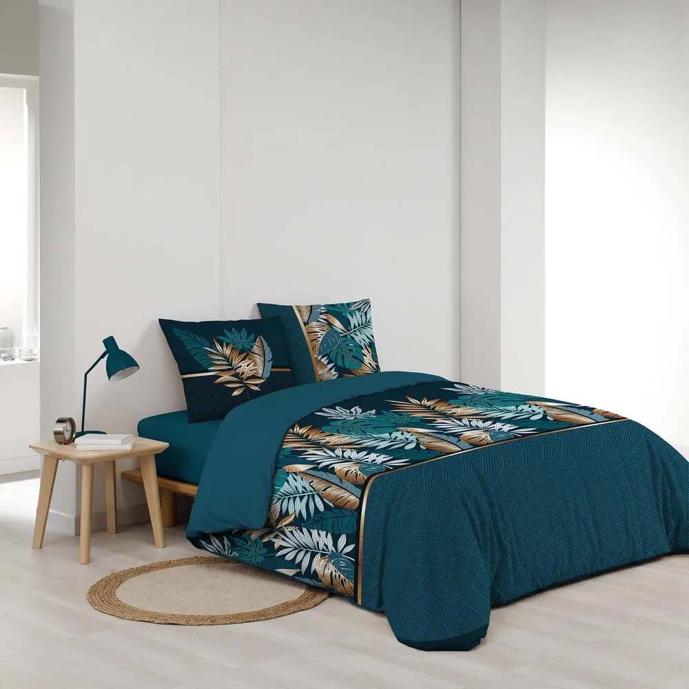 Kék kétszemélyes hosszabbított pamut ágyneműhuzat 240x220 cm Alianor – douceur d'intérieur