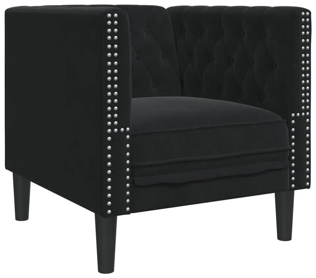 fekete bársony Chesterfield kanapéfotel