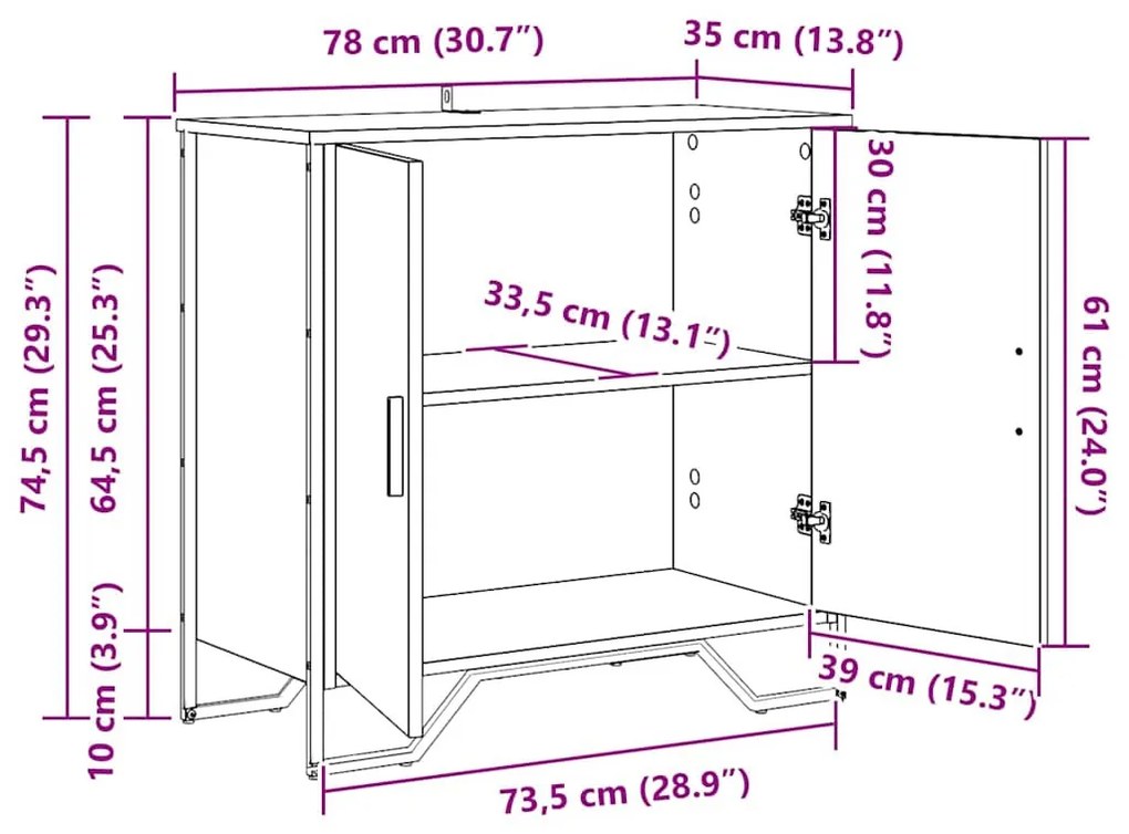 Széf kézműves tölgy 78 x 35.5 x 74.5 cm Faanyag