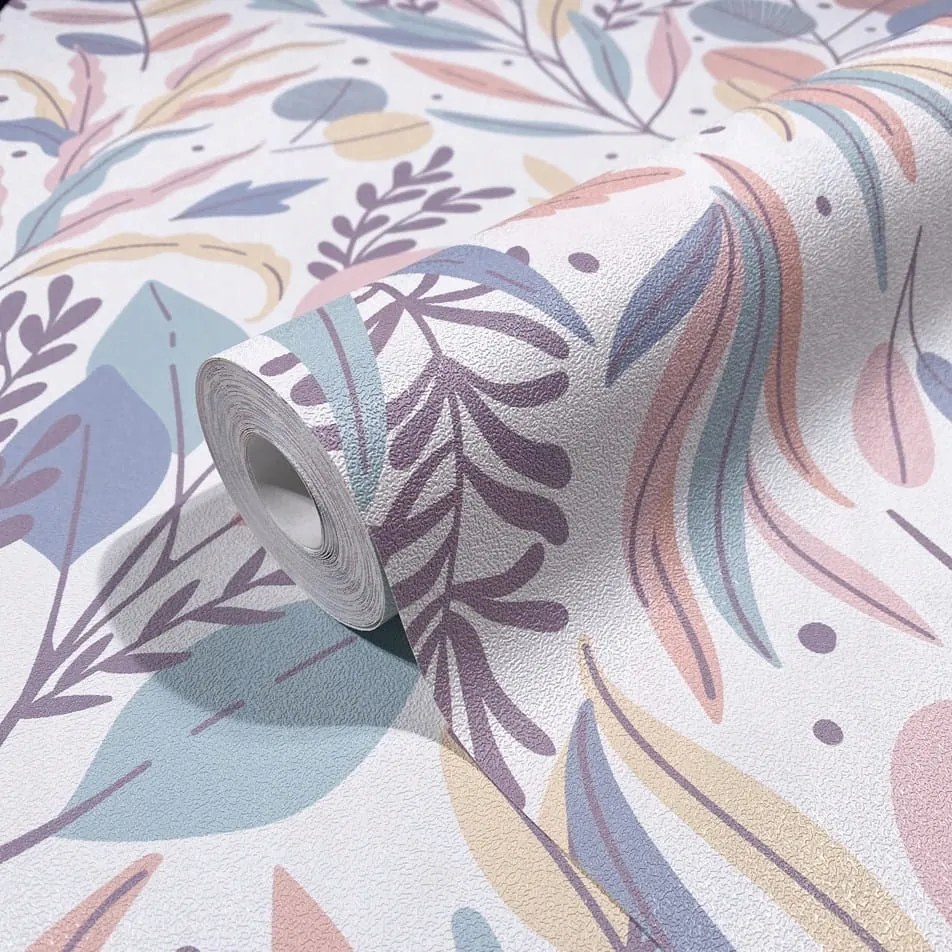 Színes Tapéta Növényi Mintával Rózsaszín Lila Sárga Kék Tapéta