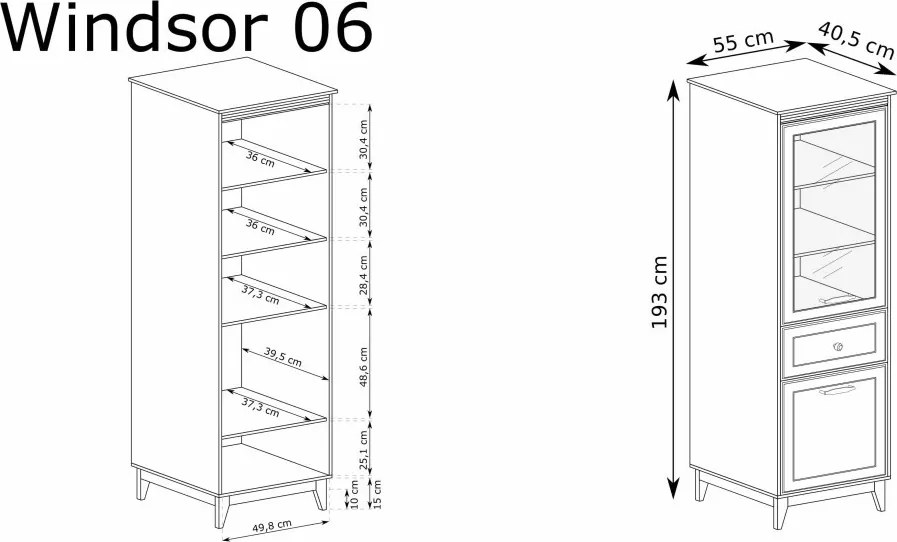 Windsor W-6 vitrin, kasmír / természetes tölgy