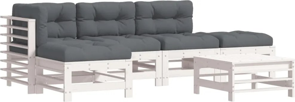 vidaXL 6 részes fehér tömör fa kerti társalgószett párnákkal