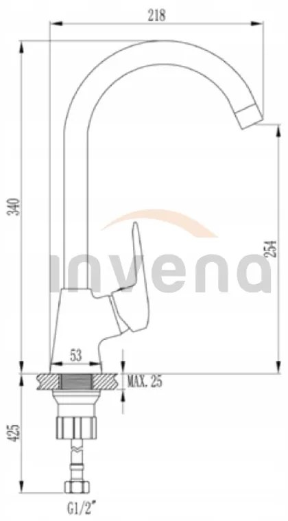 Invena Corso, szabadon álló mosogató csaptelep forgatható karral, fekete, BZ-81-L04-X