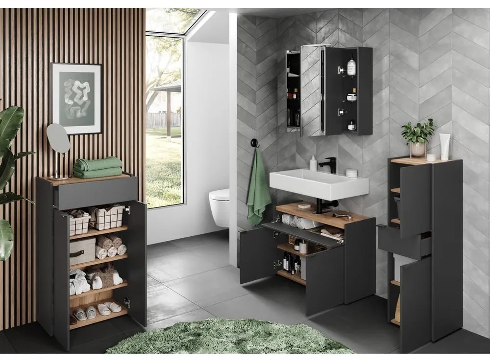 Antracitszürke magas fürdőszoba szekrény 34x111 cm Forano – Germania