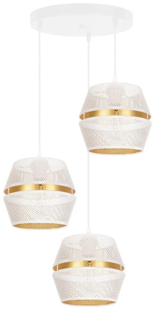 HEXE Csillár zsinóron PARIS 3xE27/60W/230V á. 45 cm fehér/arany HX0057