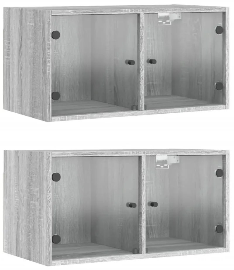 2 db szürke sonoma faliszekrény üvegajtókkal 68,5 x 37 x 35 cm