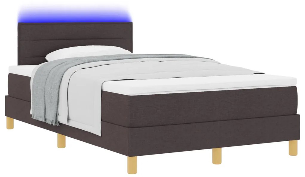 Box Spring Ágy matraccal és LED világítással Sötétbarna 120x200 cm Szövet