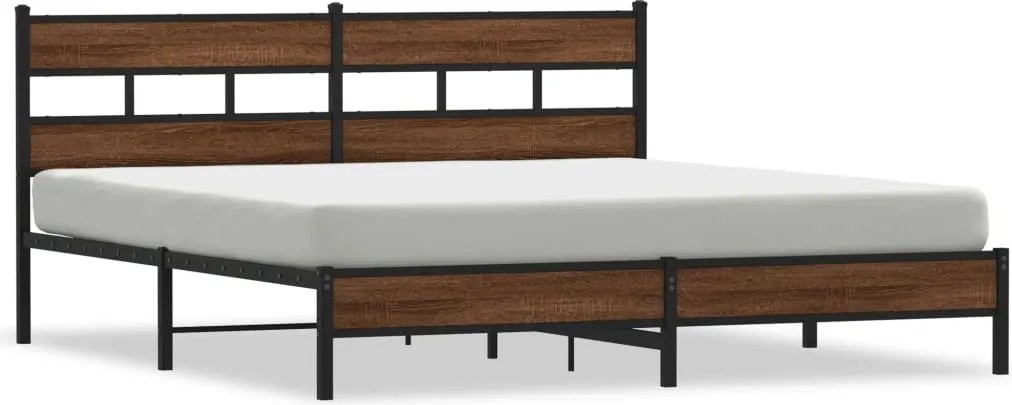vidaXL barna tölgy színű fém ágykeret matrac nélkül 193 x 203 cm