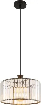 Globo 15742H Függeszték fém fekete matt, átlátszó akril kristályok, fekete PVC kábel, ø: 310mm, M: 1200mm, 1x E27 60W 230V izzó nélkül