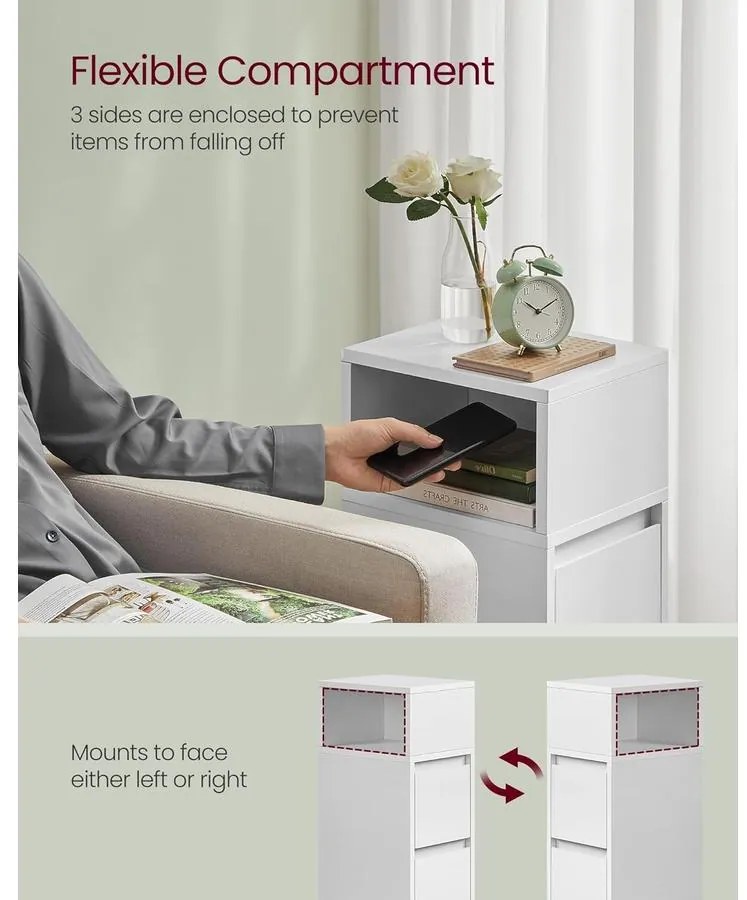 Éjjeliszekrény 2 fiókkal, nyitott rekesszel balra vagy jobbra szerelhető, felhő fehér