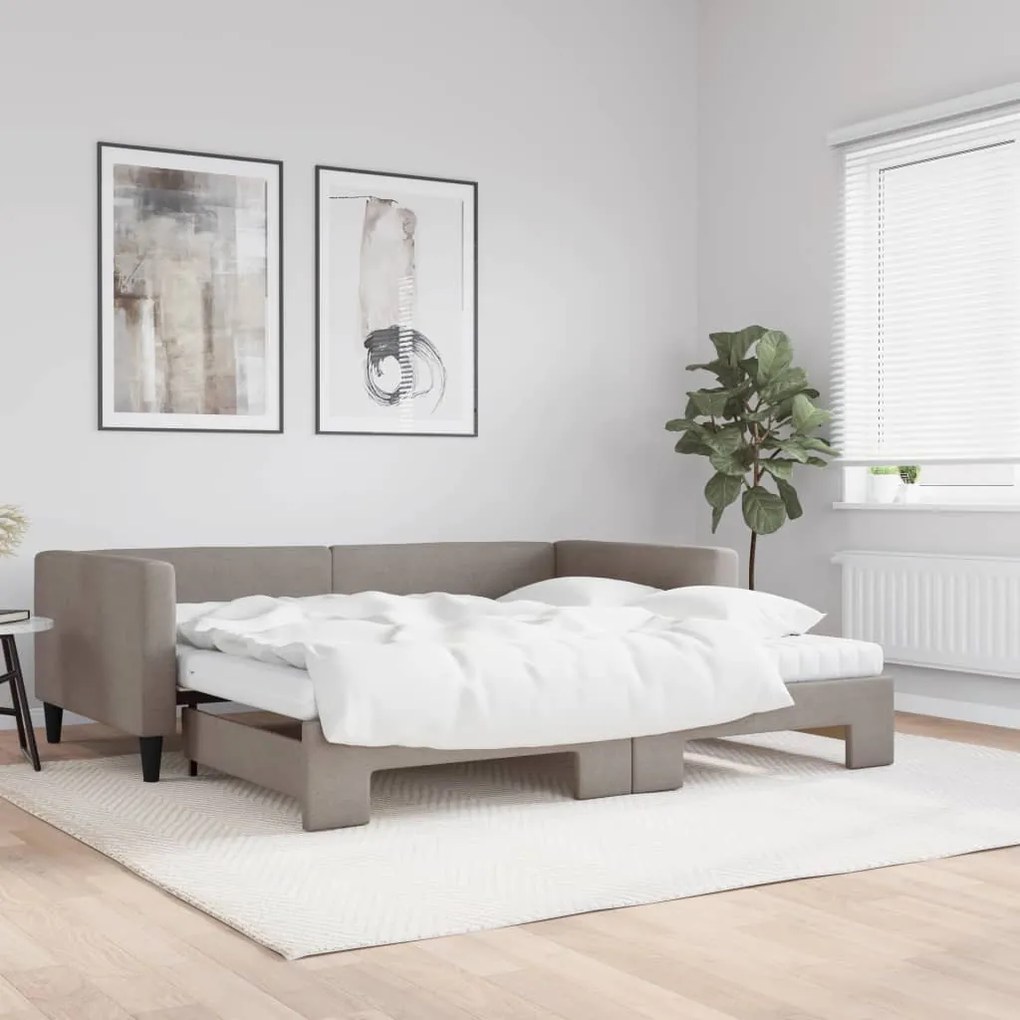 tópszínű kihúzható szövet heverő matracokkal 100 x 200 cm