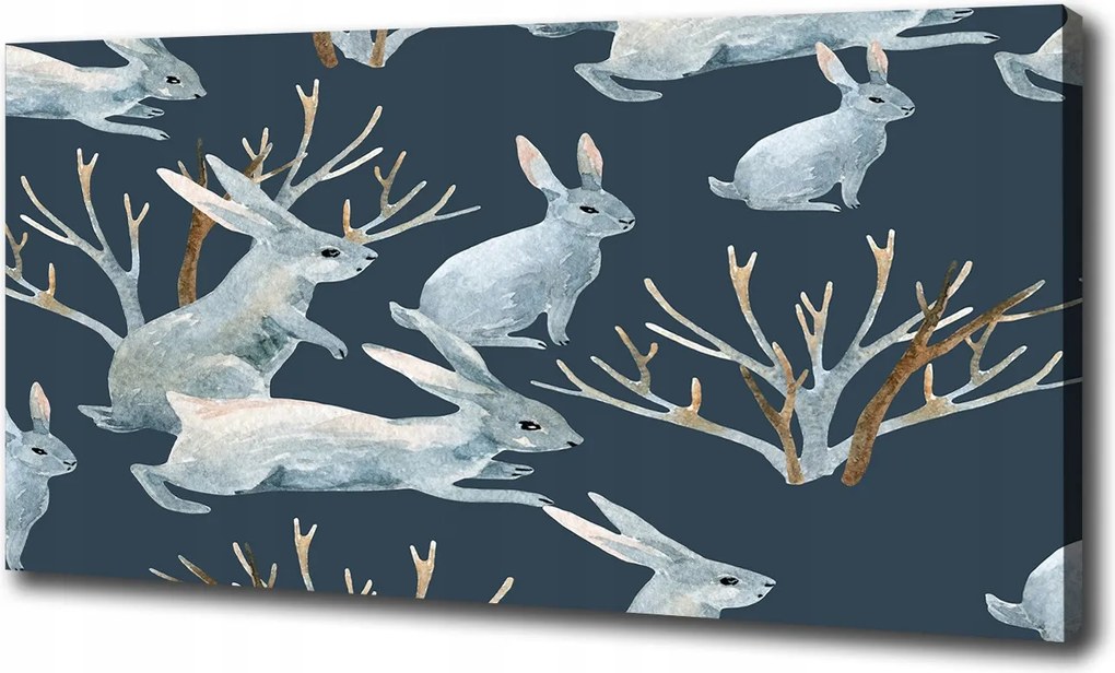 Nagyméretű vászonkép Nyulak télen 120x60 cm