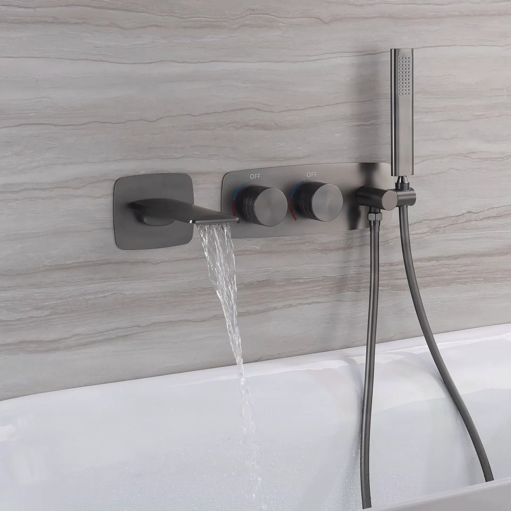 Falba süllyesztett kádtöltő csaptelep ELITE EDITION BSC1715 LED-kijelzővel és vízesés kifolyóval, grafitszürke, fekete és króm kivitelben — Gunmetal szürke