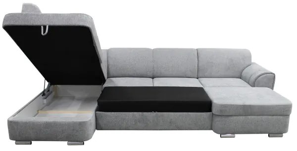 SERPA U-alakú, ággyá alakítható balos sarokülőgarnitúra tárolóval, szürke