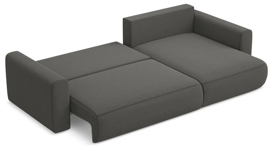 Sötétszürke bársony kinyitható-tárolóhelyes sarokkanapé (jobb oldali-heverő résszel) Kapua – Makamii