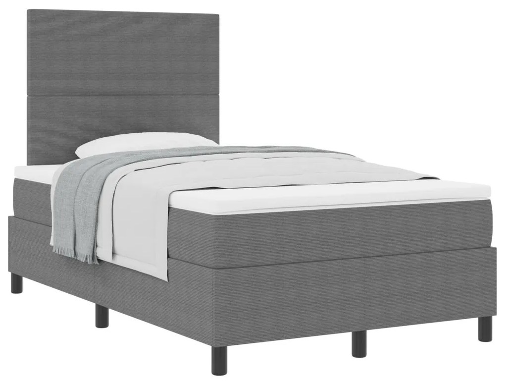 Box Spring Ágy Matrac Közepes Szürkével Kicsi Franciaágy Kordbársony Szövet