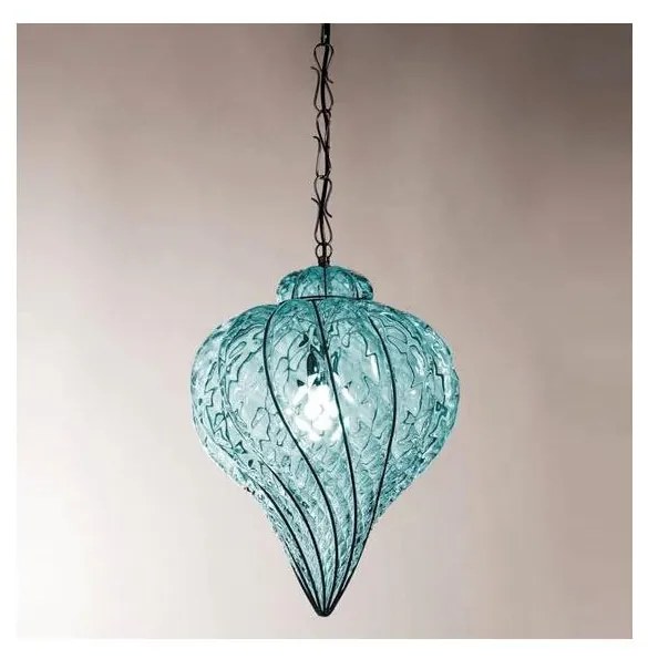 SIRU - Csillár láncon GOCCIA 1xE27/60W/230V átm. 25 cm kék/barna Velencei üveg