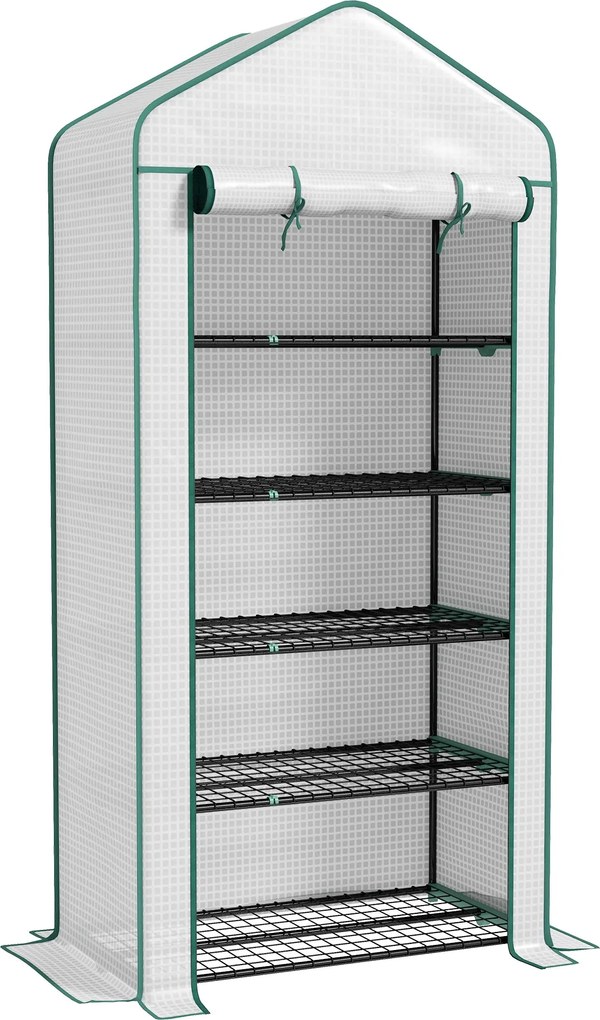 Outsunny 5 Polcos Kerti Üvegház, Erkély Üvegház, Erősített 135 g/m² Ponyva, Acél Váz, Felhúzható Cipzáras Ajtó, Zöldségek, Növények, Virágok Számára,