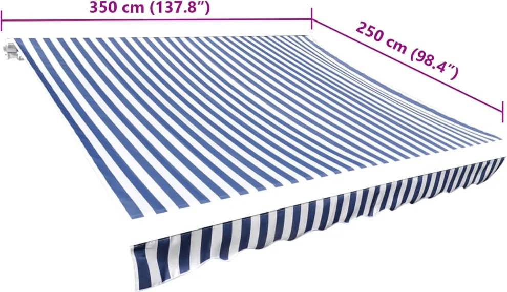 Kék és fehér vászon napellenző tető 3,5 x 2,5 m