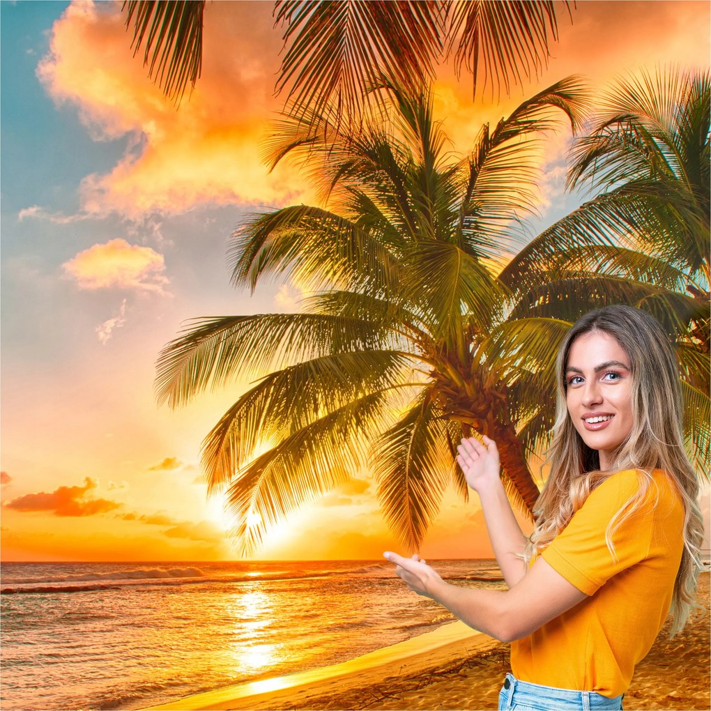 Fotótapéta Nappali Hálószoba Tengerpart Nap Pálmafák 196x260 PMSP01W