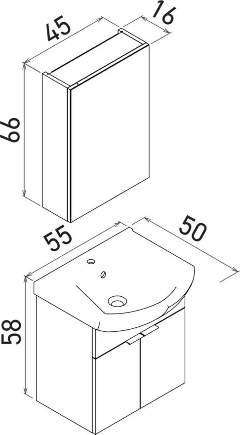 Purus mosdószekrény, 55 cm – TR785PNC1674