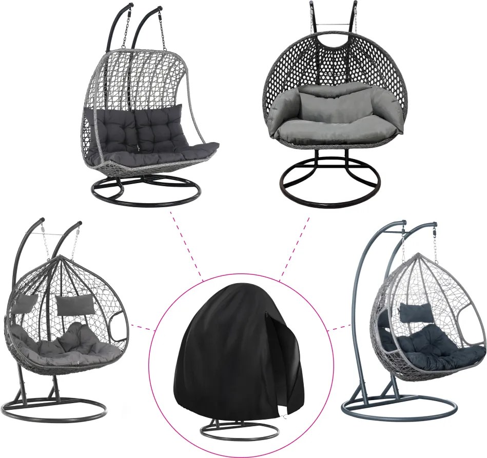 Védőhuzat kétszemélyes függő fotelhez, fekete, KRYTO TYP 2