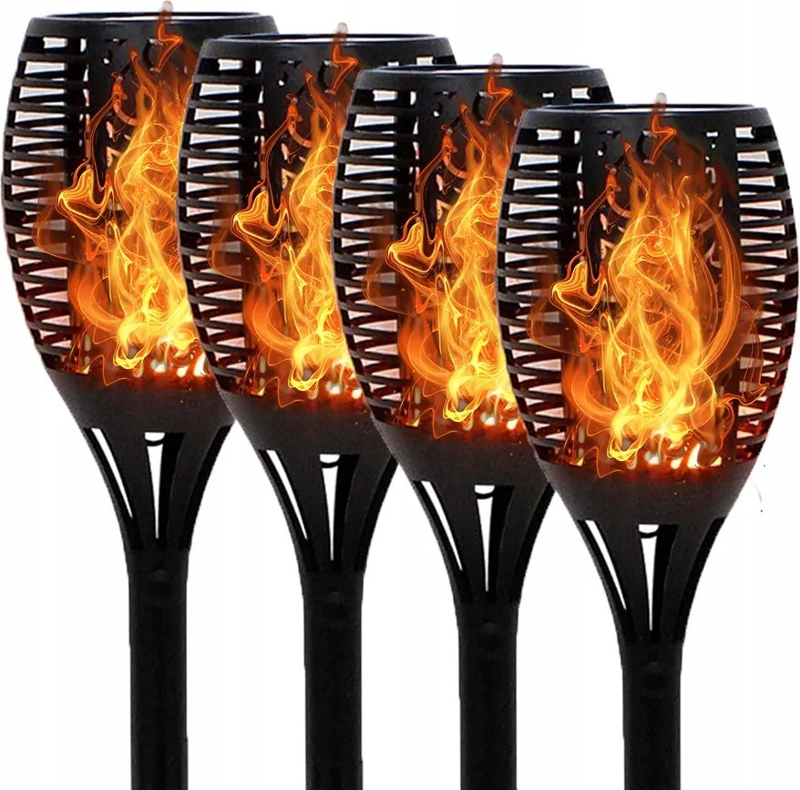 4x96LED Napelemes Kerti Lámpa Fáklya Tűz Láng Effekt Beszúrható IP65