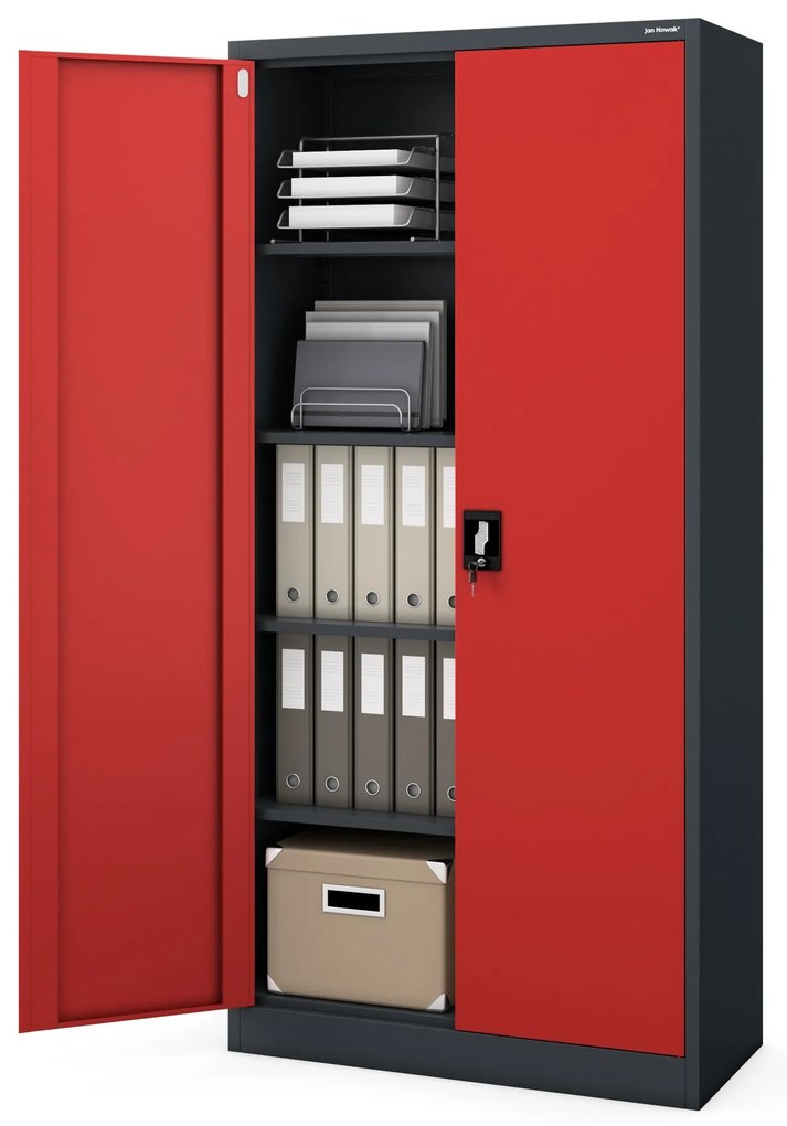 Fém iratszekrény JAN, 900 x 1850 x 400 mm, antracit-piros