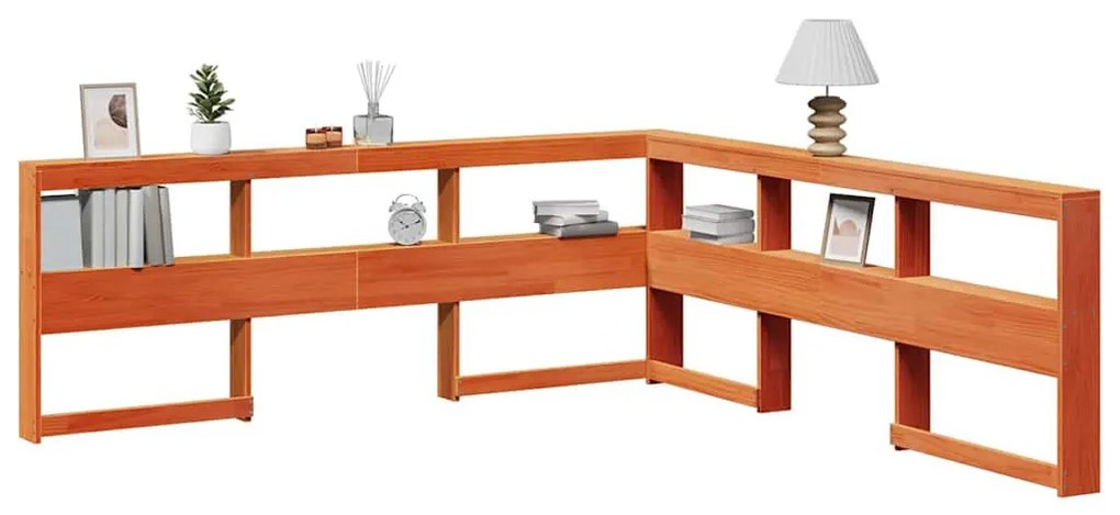 Könyvespolc fejtámla L-alakú viaszbarna 200 cm tömör fa fenyőfa