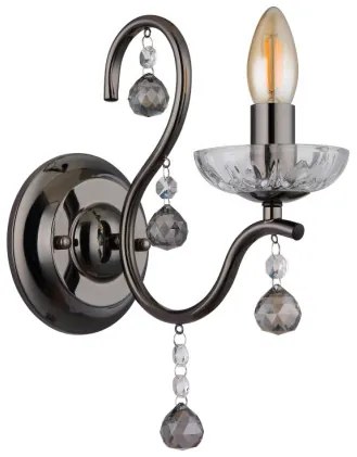 Globo 64134W Fali lámpa fém fekete-króm, füstszínű/átlátszó üvegkristályok, fény iránya: felfelé, SzxM: 140x330mm, Mélység: 240mm, 1x E14 40W 230V izzó nélkül