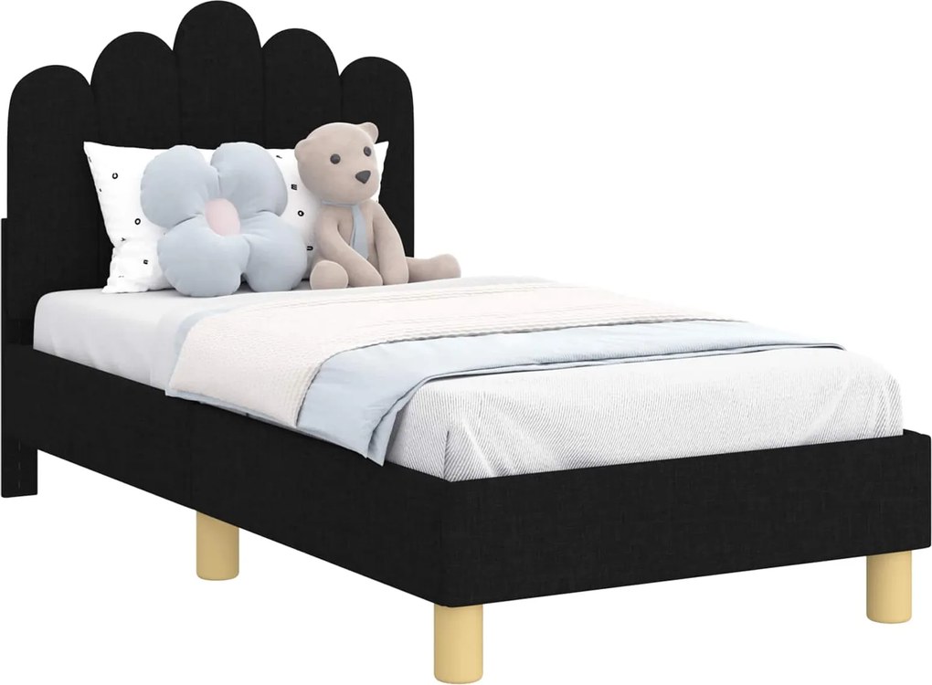 vidaXL Gyerekágy keret fejtámlával Fekete 70 x 140 cm szövet