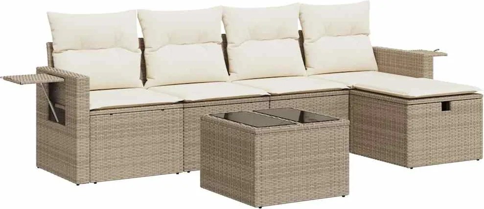vidaXL 6 részes bézs polyrattan kerti ülőgarnitúra párnával