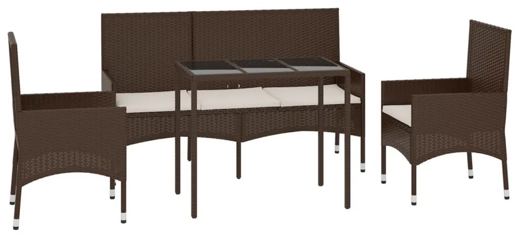 4 részes barna polyrattan kerti ülőgarnitúra párnákkal