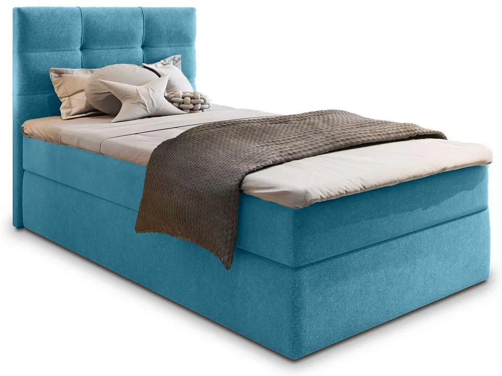 Kárpitozott boxspring ágy GLORIEN VELVET 90x200 cm kék Matrac: Bonell rugós matrac