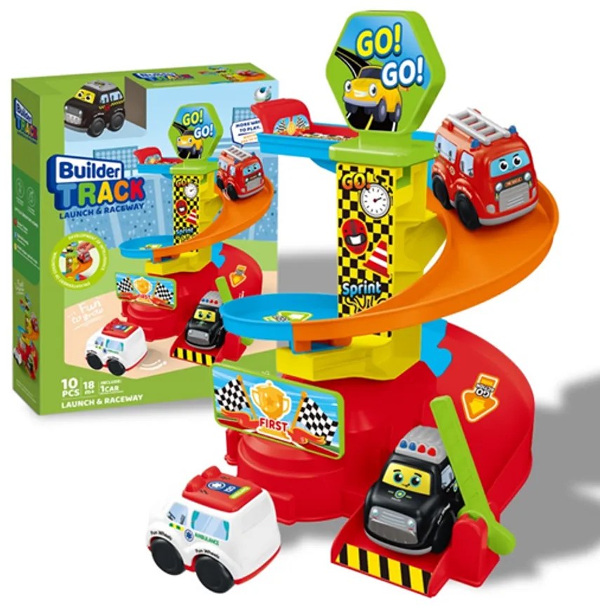 Autós Kilövő Pálya Játékkészlet – 26 x 26 x 30 cm, 1 db Autóval