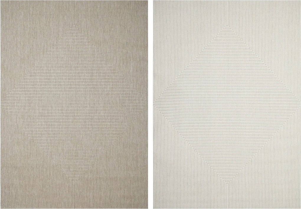 140x200 cm Kétoldalas Szőnyeg Kültéri Szizál Krém Bézs Vonalak Csíkok Brussels