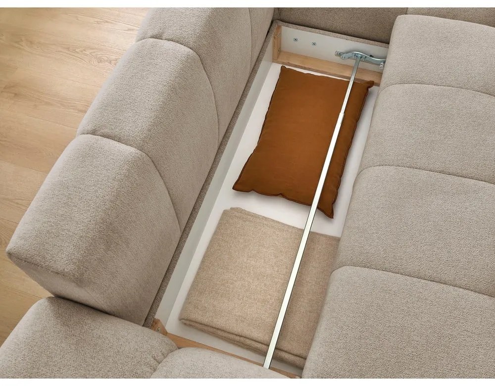 Szürkésbarna zsenília kinyitható-tárolóhelyes sarokkanapé (jobb oldali-heverő résszel) Everest – Bobochic Paris